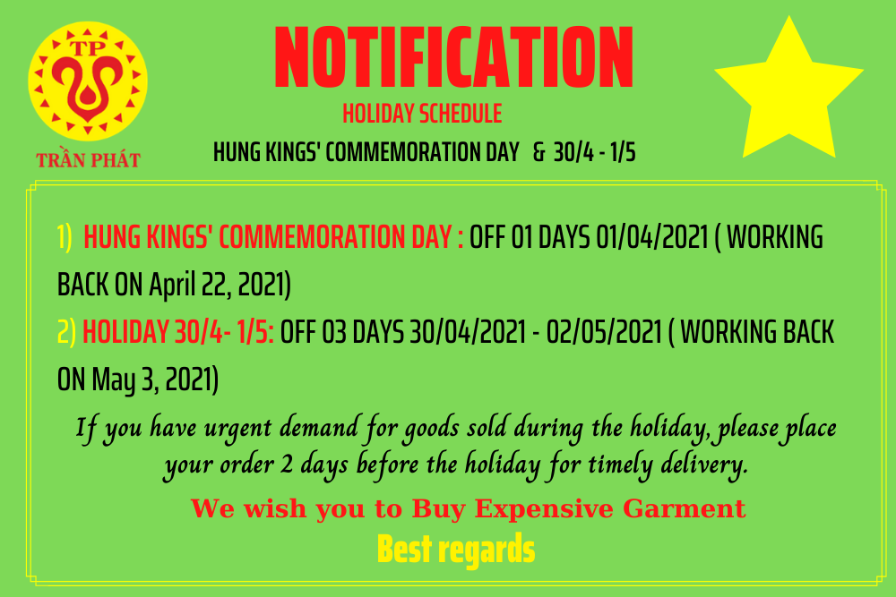 ANNOUNCEMENT HOLIDAYS HUNG KINGS' COMMEMORATION DAY & LIBERATION DAY REUNIFICATION DAY