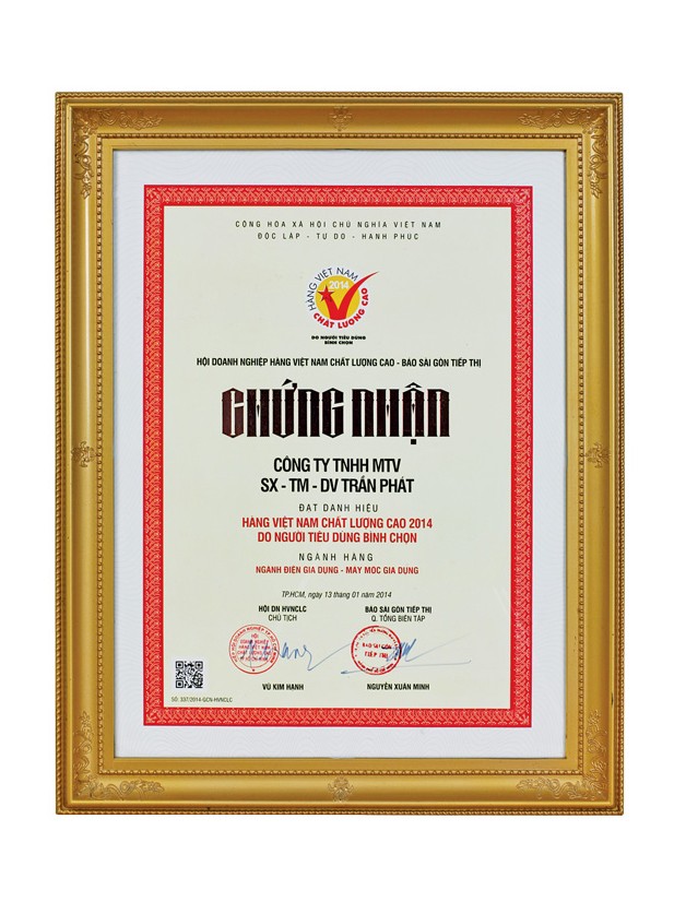 CERTIFICATION OF HIGH QUALITY VIETNAM PRODUCTS 2014