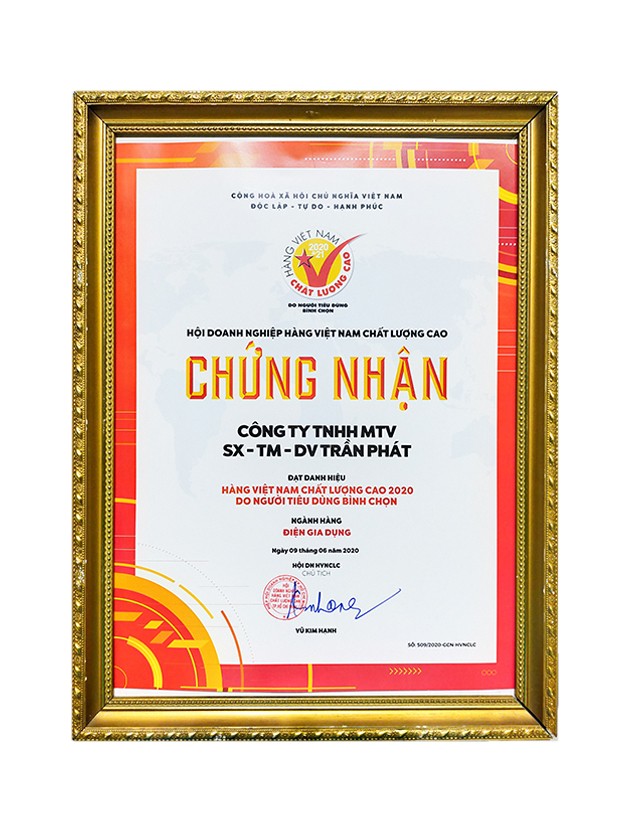CERTIFICATION OF HIGH QUALITY VIETNAM PRODUCTS 2020